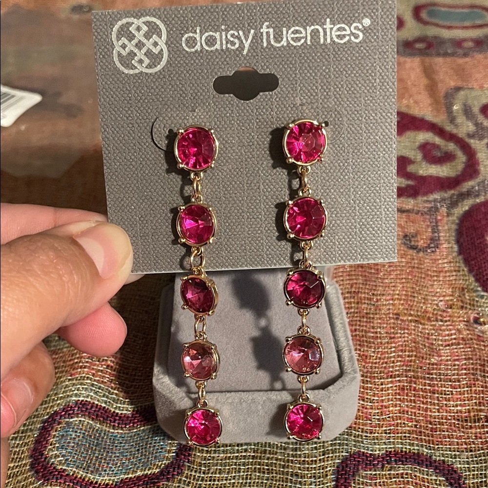 Daisy Fuentes Fuchsia and Gold Statement Earrings